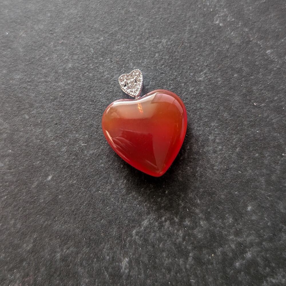 Red Glass Heart Pendant with Heart Bail - No Chain Included